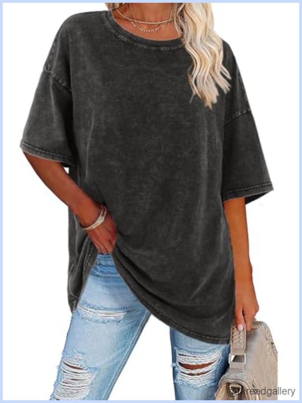 Oversized Vintage Acid Washed Cotton T-Shirt Crew Neck Short Sleeve Loose Fit